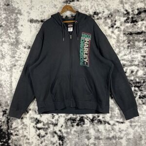Harley Davidson Hoodie Mens Size 2XL‎ Black Full Zip Graphic Chest Print Casual